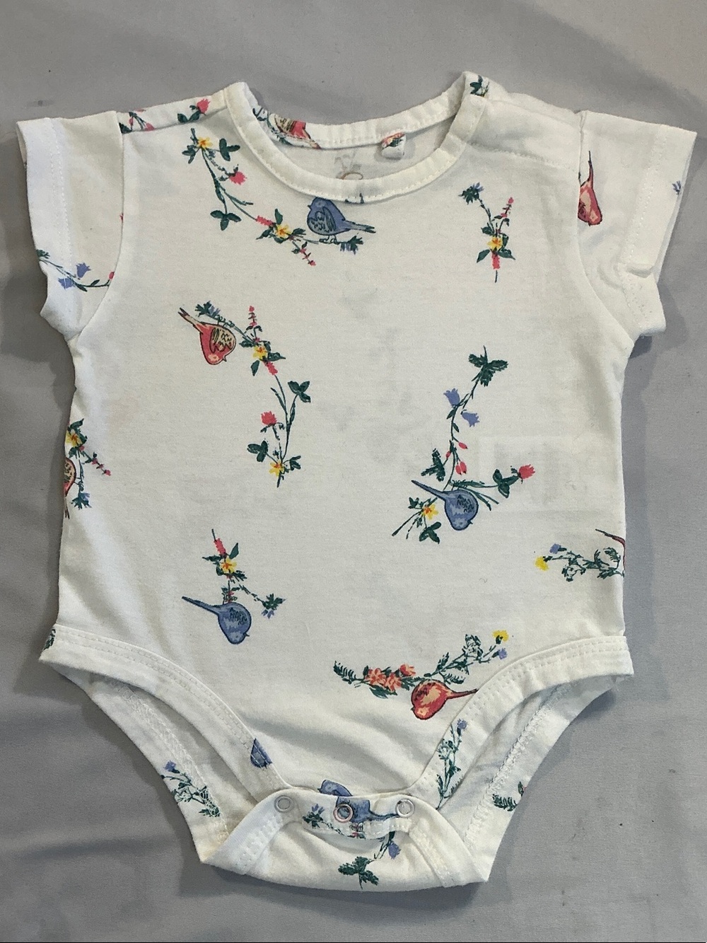 Jessica Simpson White Floral Infant Onesie with Pink & Green Accents